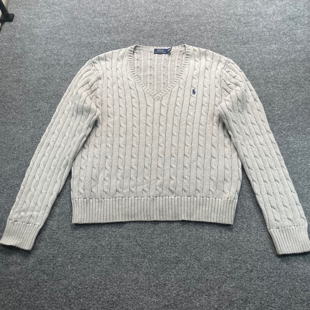 Polo Ralph Lauren Sweater Womens XXL Gray Cable Knit V-Neck Cotton 211570011060
